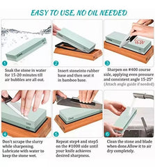 Set Piedras De Afilar 400/1000 3000/8000 + Base Bambú + Guía