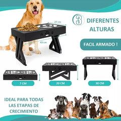 Comedero-bebedero Para Perros Altura Ajustable - Plato Acero