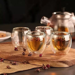 Set 4 Mug Taza Café Vaso Doble Pared 80 Ml Vidrio Termica