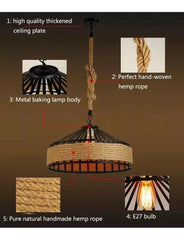Lampara Colgante 30cm Con Cuerda Cáñamo Metal Rustic
