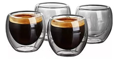 Set 4 Mug Taza Café Vaso Doble Pared 80 Ml Vidrio Termica