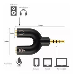 Splitter Adaptador 3.5mm Audio Separa Microfono Audifono Pc