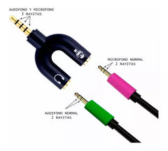 Splitter Adaptador 3.5mm Audio Separa Microfono Audifono Pc