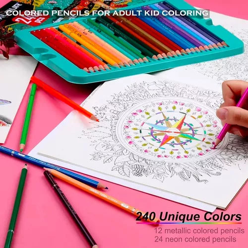 Set 240 Lápices Color Arte Profesional Dibujo Caja Metálica